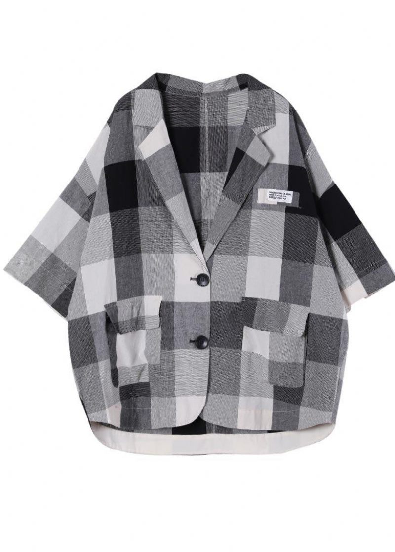 Art Black Plaid Bomuld Linned Sommerfrakke - Kaki