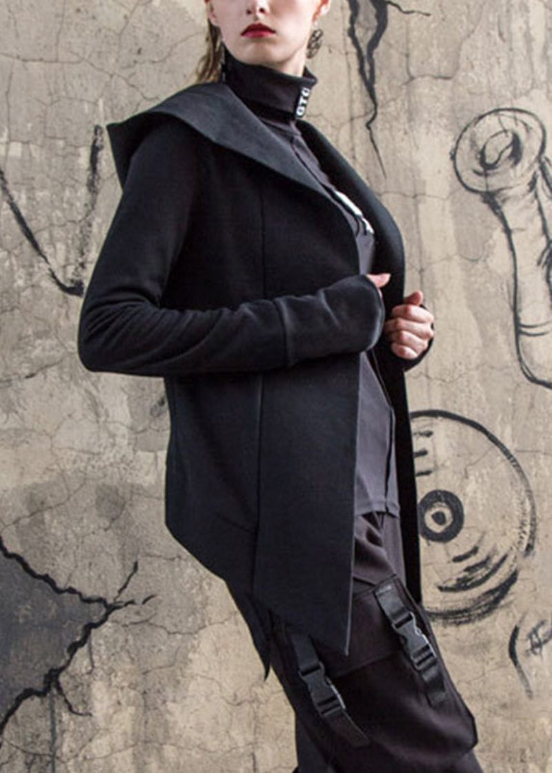 Art Black Zip Up Bomuld Hoodie Coat Langærmet - Dame vinterfrakker