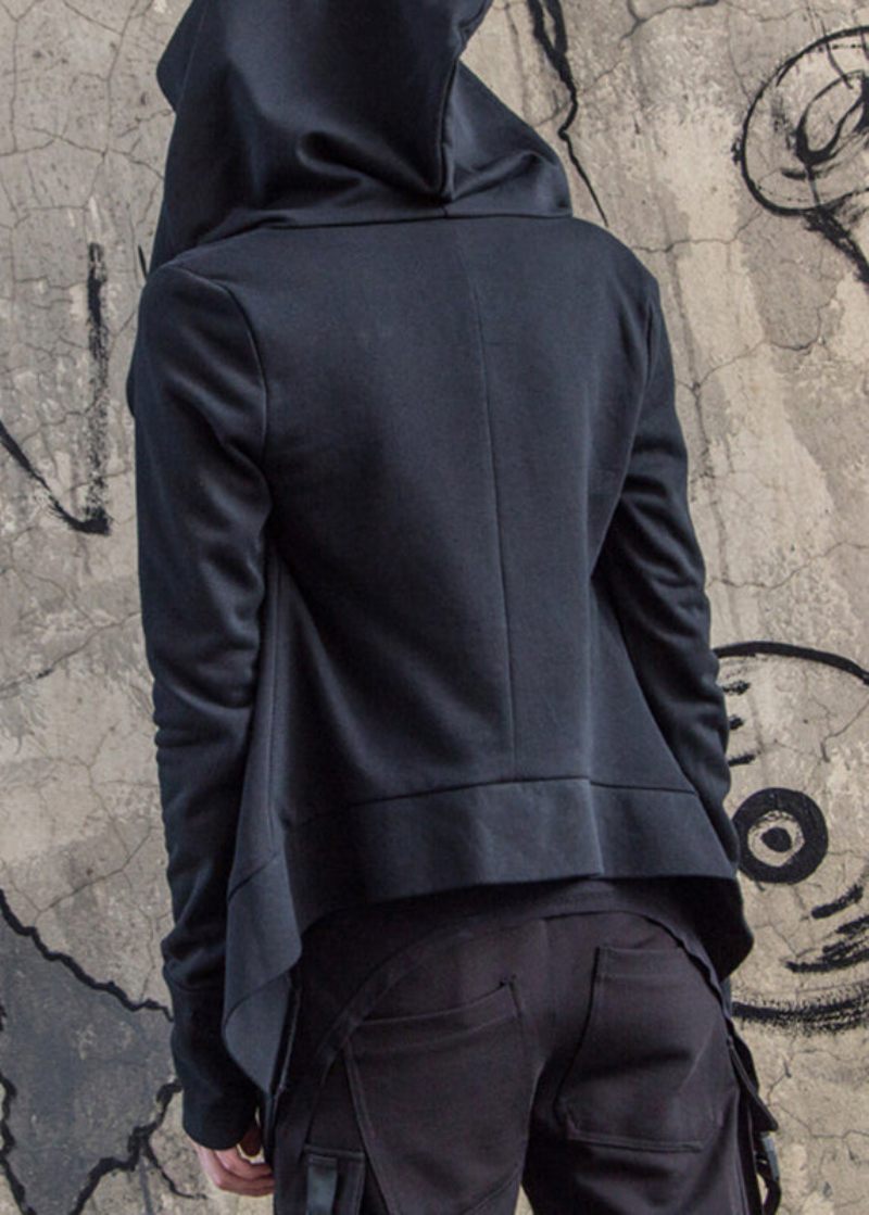 Art Black Zip Up Bomuld Hoodie Coat Langærmet - Dame vinterfrakker