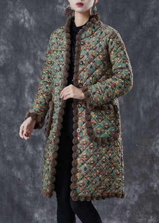 Art Green Oversized Print Varm Fleece Coat Vinter