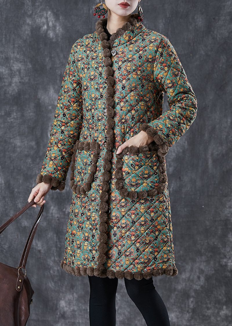 Art Green Oversized Print Varm Fleece Coat Vinter - Dame vinterfrakker