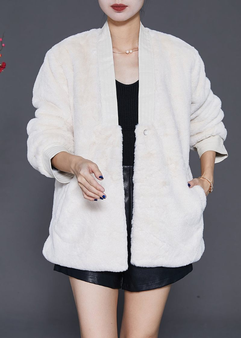 Art White Oversized Varm Fuzzy Fur Fluffy Coats Vinter - Dame vinterfrakker