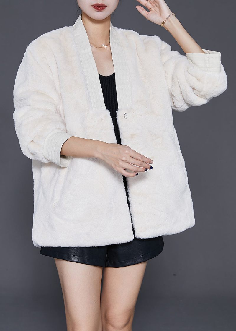 Art White Oversized Varm Fuzzy Fur Fluffy Coats Vinter - Dame vinterfrakker