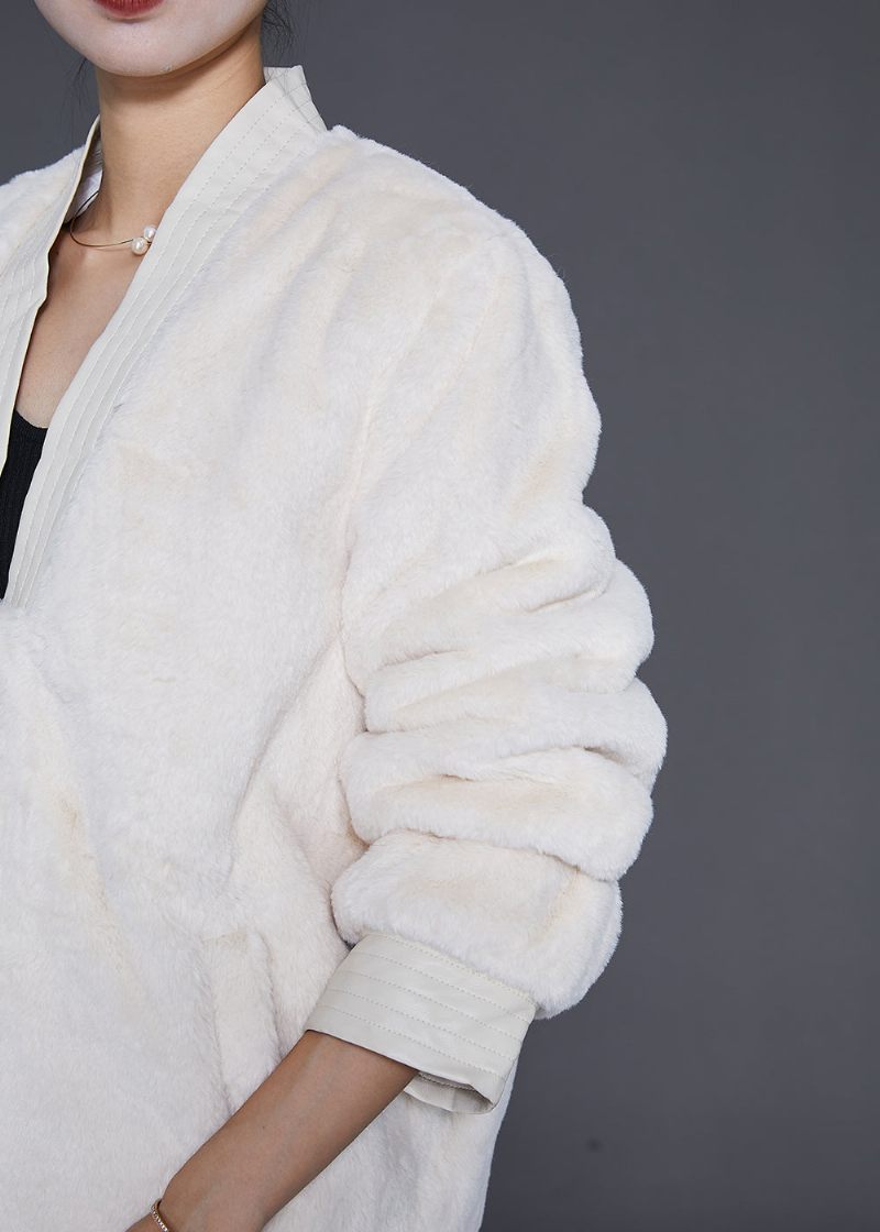 Art White Oversized Varm Fuzzy Fur Fluffy Coats Vinter - Dame vinterfrakker