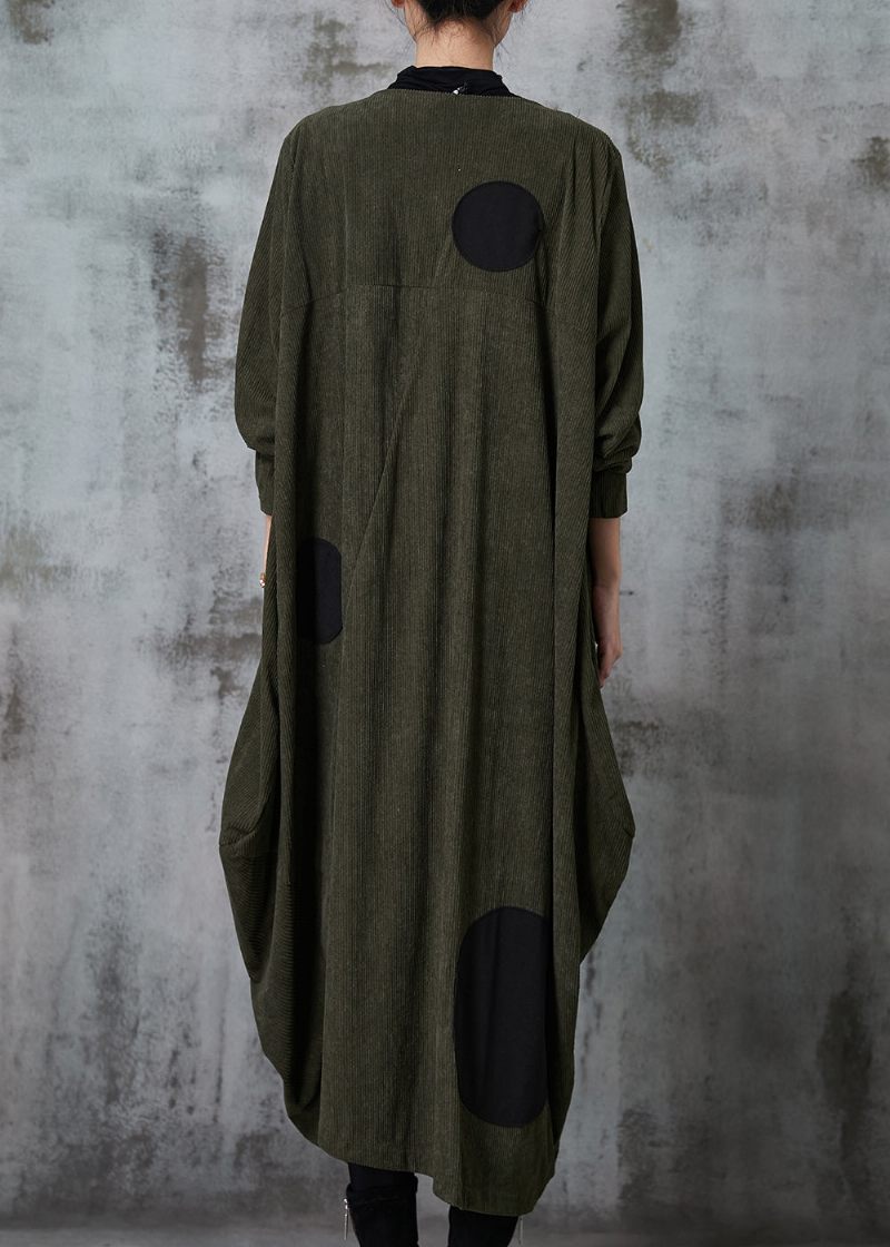 Blackish Green Dot Cotton Trench Coat Asymmetrisk Spring - Dame vinterfrakker