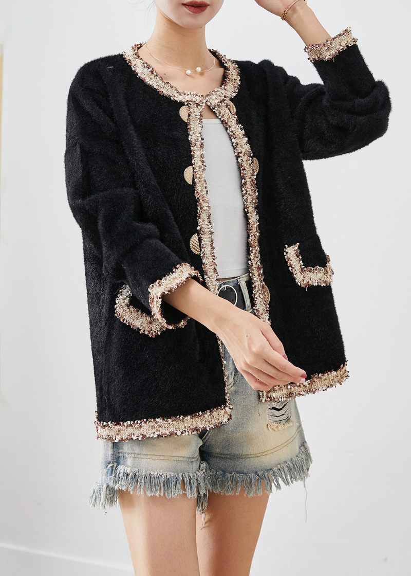 Bohemian Black Double Breast Patchwork Mink Velvet Coats Fall - Dame vinterfrakker