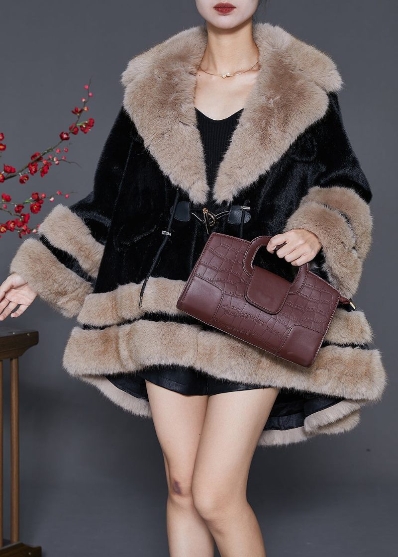 Bohemian Black Fur Krave Oversized Fuzzy Fur Fluffy Coat Vinter