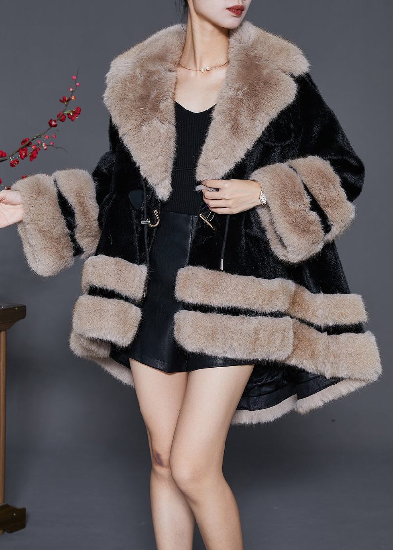 Bohemian Black Fur Krave Oversized Fuzzy Fur Fluffy Coat Vinter - Dame vinterfrakker