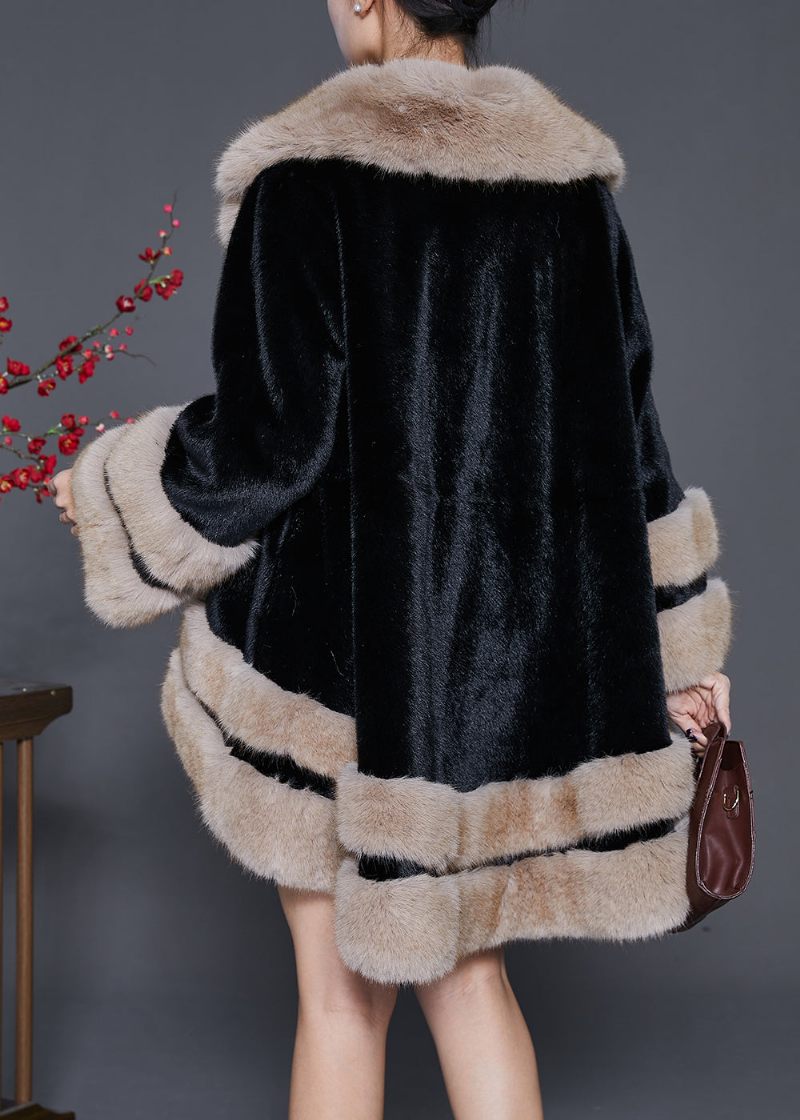 Bohemian Black Fur Krave Oversized Fuzzy Fur Fluffy Coat Vinter - Dame vinterfrakker