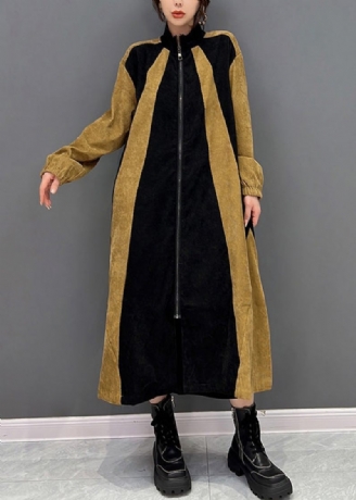 Bohemian Black Patchwork Gul Lynlås Long Coat Spring