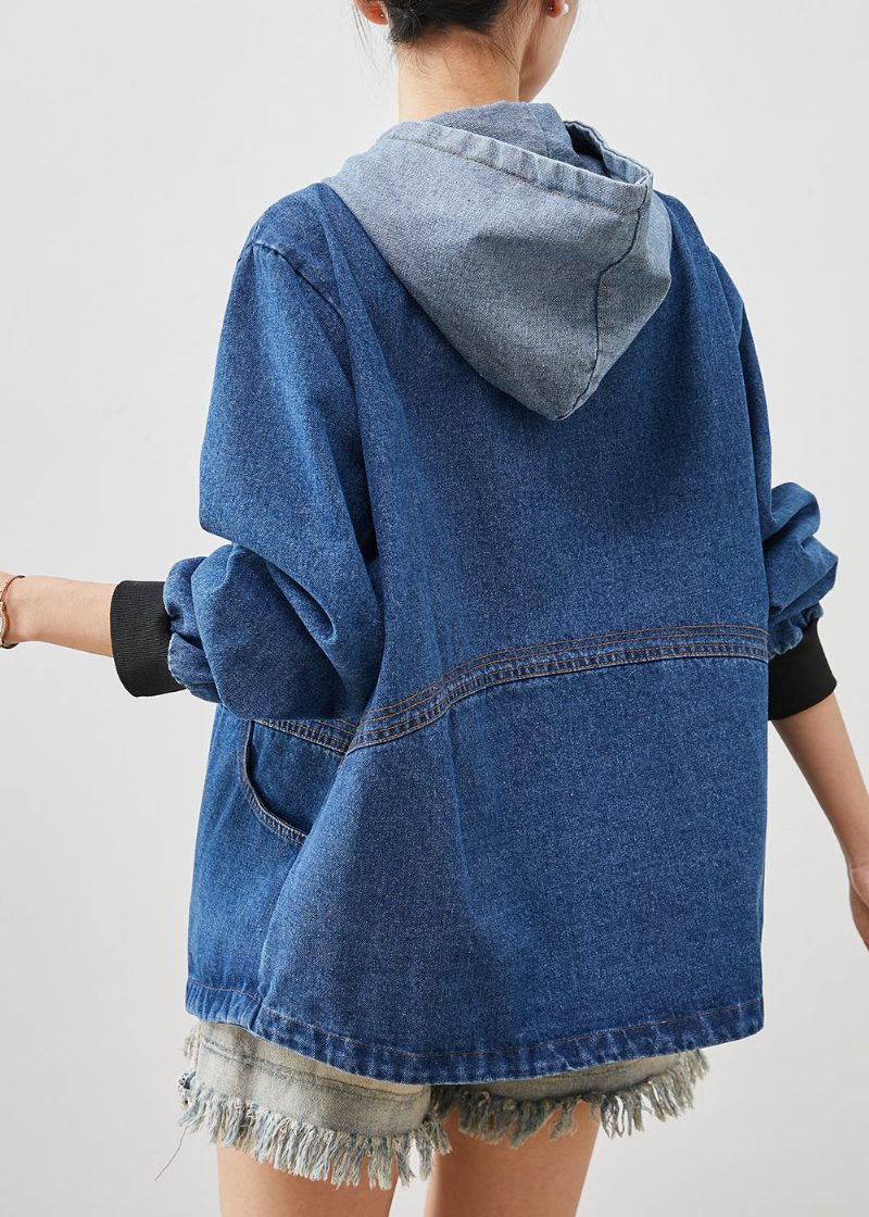 Bohemian Blue Hætte Patchwork Denim Jakker Forår - Dame vinterfrakker