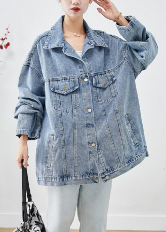 Bohemian Blue Oversized Applique Denimjakke Efterår