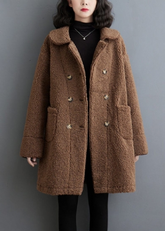 Bohemian Chokolade Dobbeltbryst Tykk Faux Fur Trench Winter