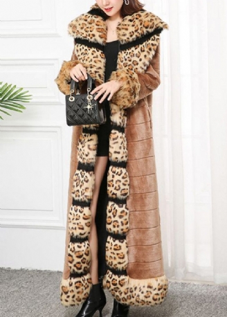 Bohemian Khaki Fox Krave Patchwork Leopard Faux Fur Coat Vinter