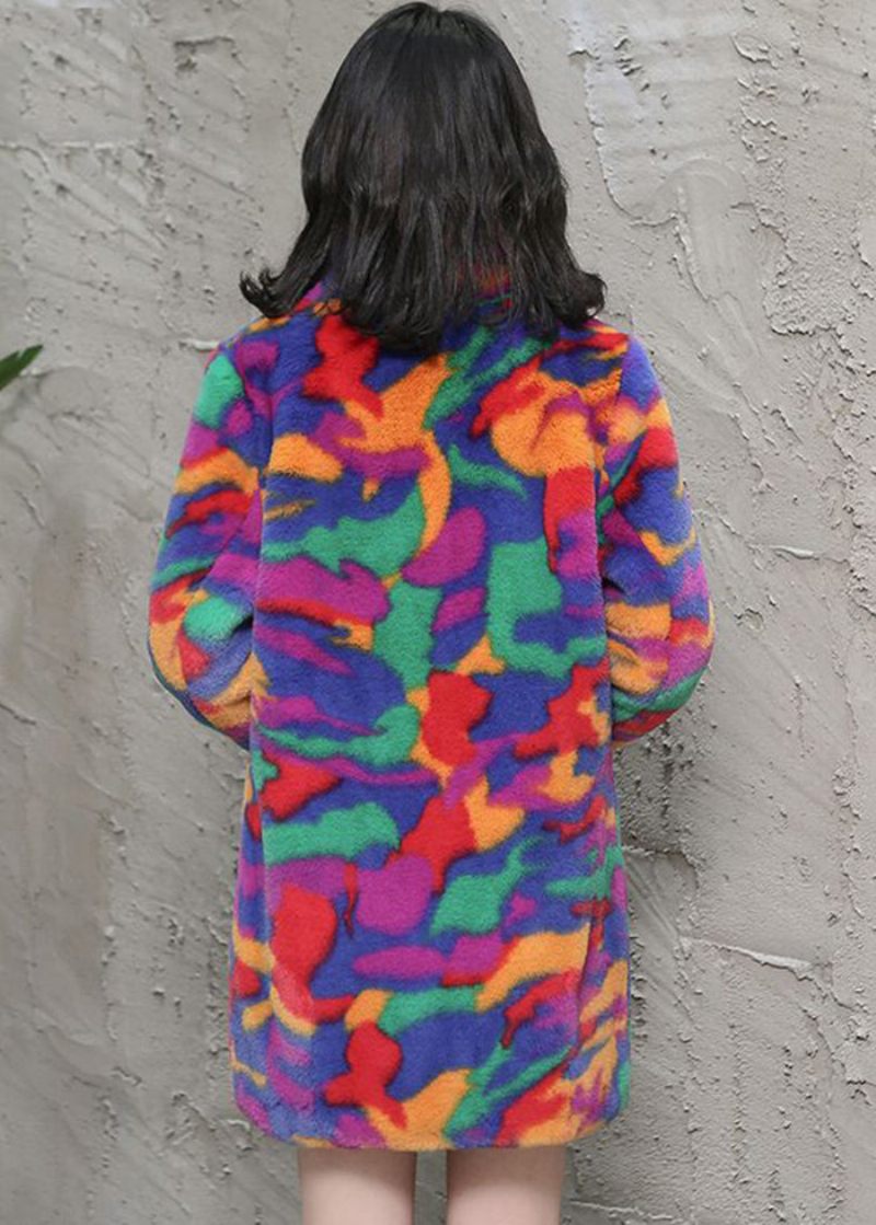 Bohemian Multicolor Oversized Tie Dye Faux Fur Jakker Vinter - Dame vinterfrakker