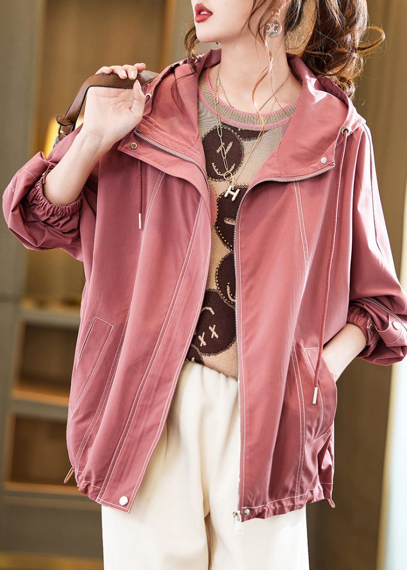 Bohemian Pink Hooded Oversized Coat Outwear Efterår