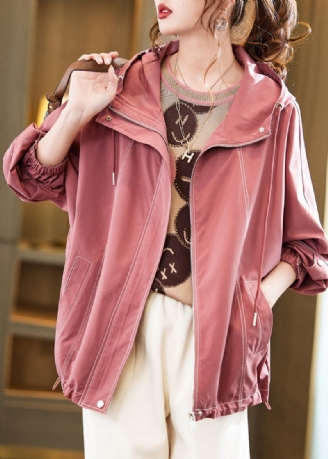 Bohemian Pink Hooded Oversized Coat Outwear Efterår