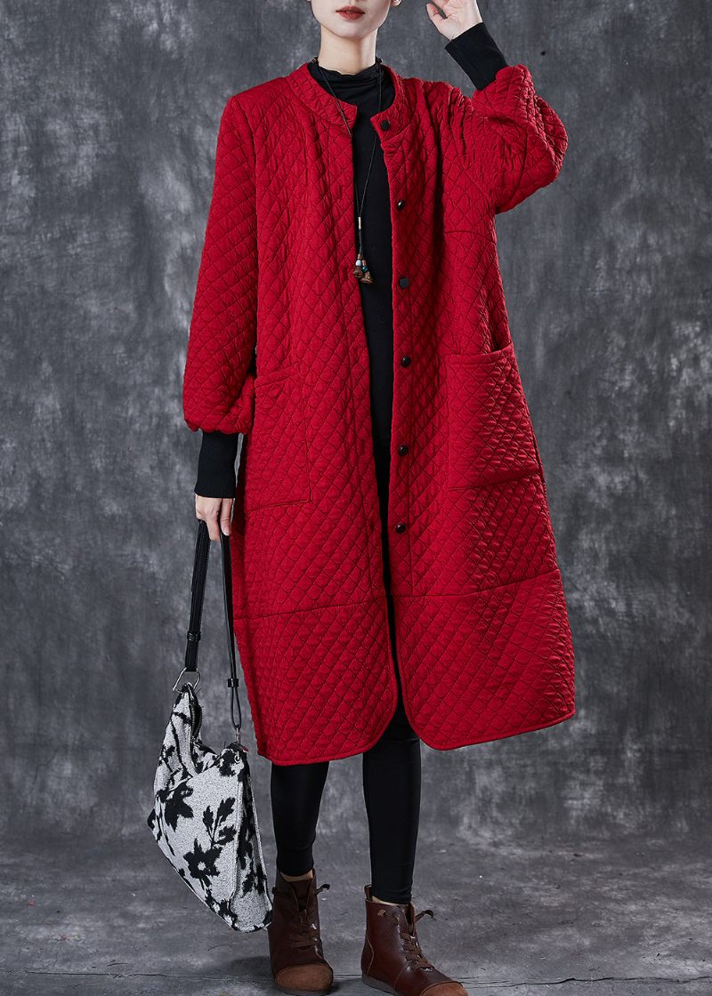 Bohemian Red Oversized Lommer Bomuld Trench Spring