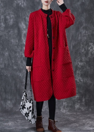 Bohemian Red Oversized Lommer Bomuld Trench Spring