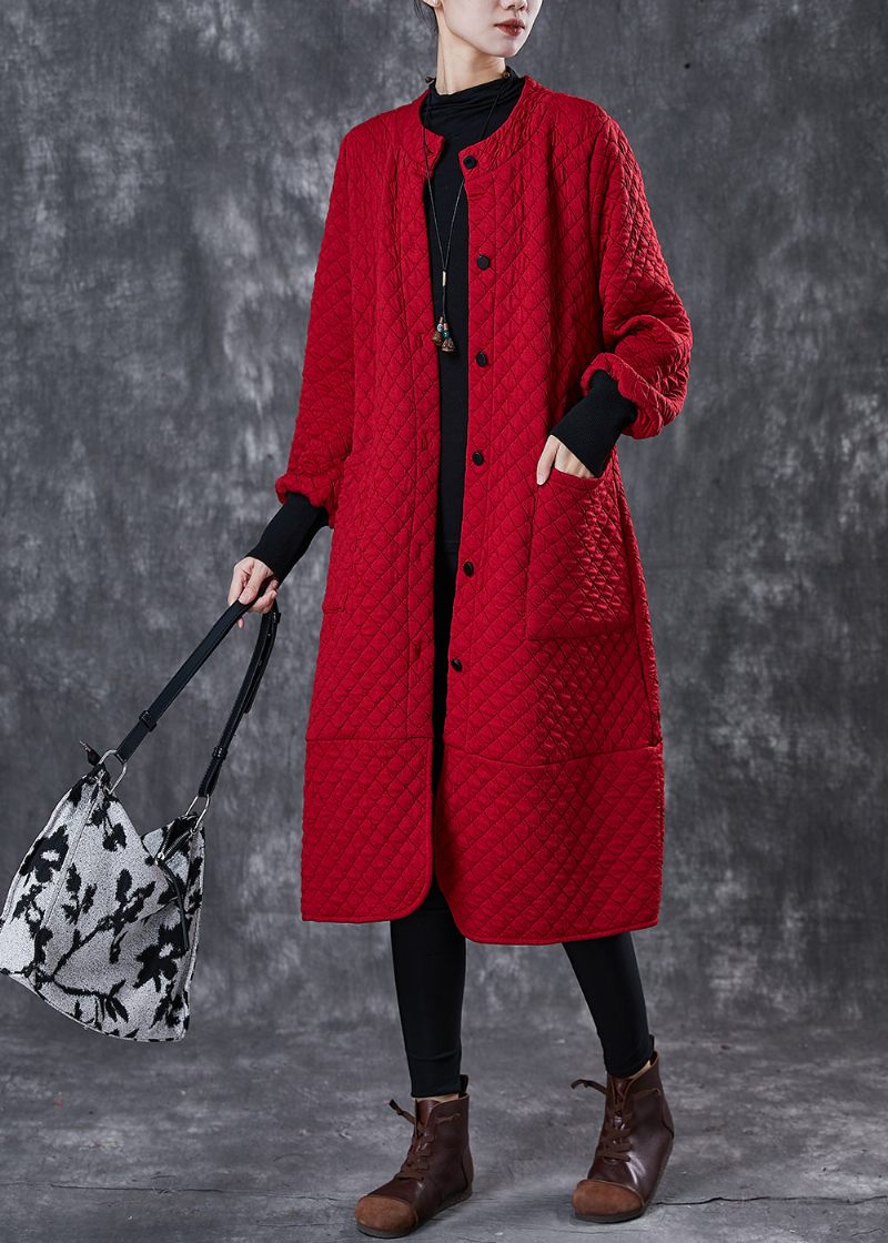 Bohemian Red Oversized Lommer Bomuld Trench Spring - Dame vinterfrakker