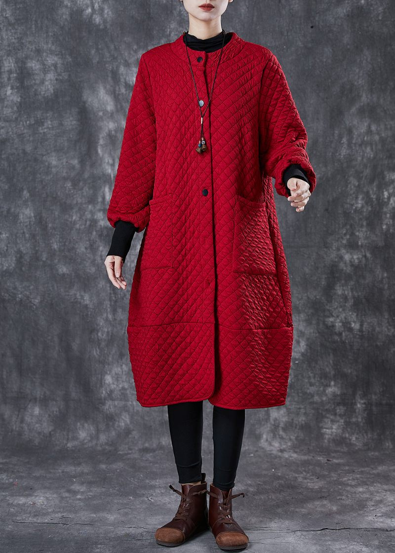 Bohemian Red Oversized Lommer Bomuld Trench Spring - Dame vinterfrakker