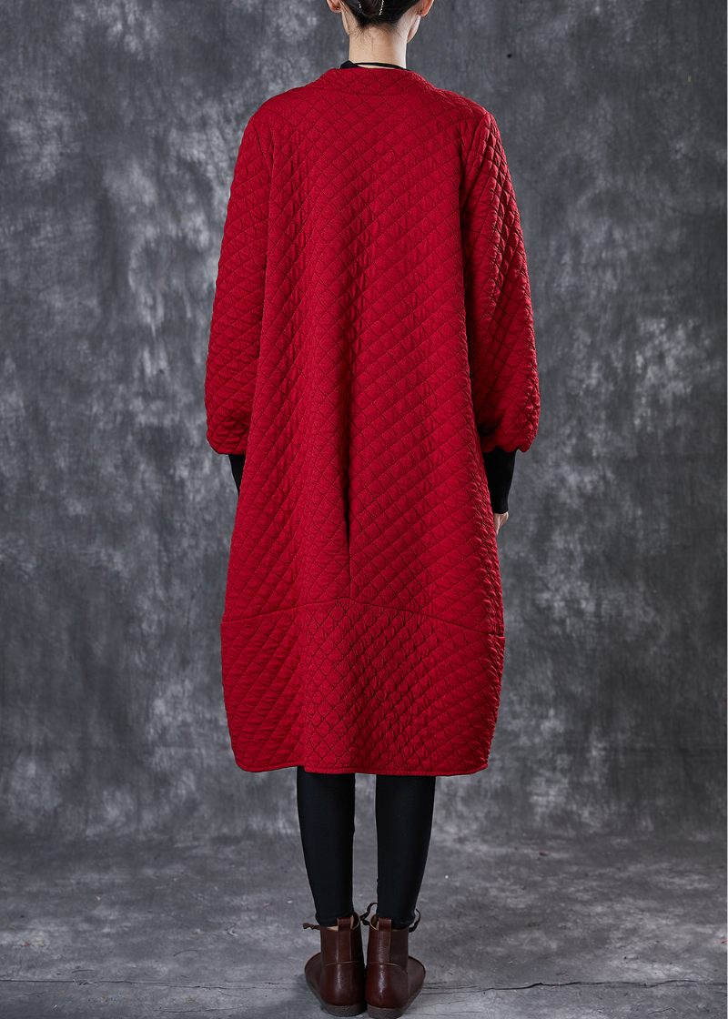 Bohemian Red Oversized Lommer Bomuld Trench Spring - Dame vinterfrakker