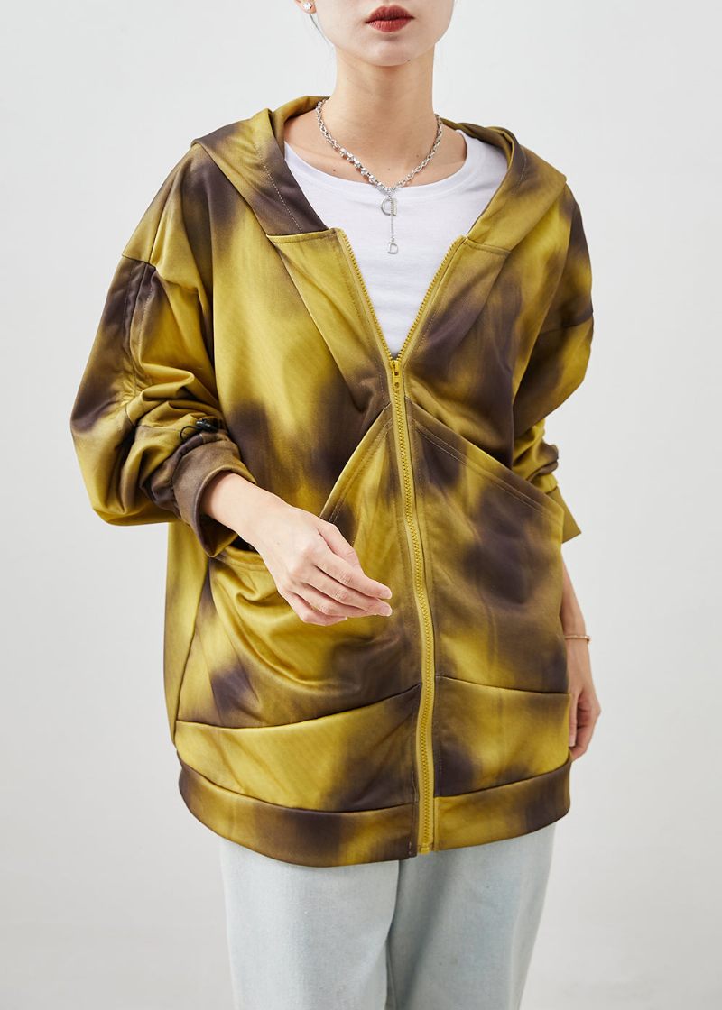 Bohemian Yellow Hooded Tie Dye Bomuldsjakker Fall