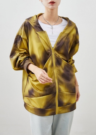 Bohemian Yellow Hooded Tie Dye Bomuldsjakker Fall