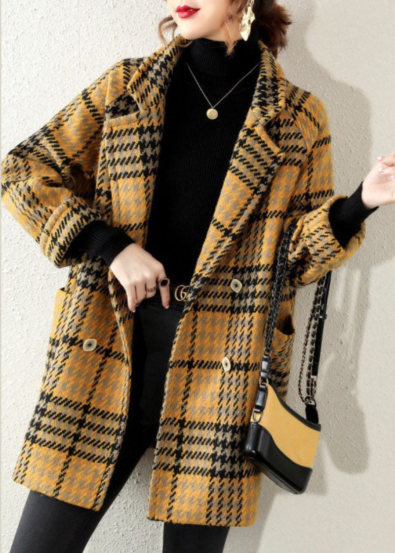 Bohemian Yellow Peter Pan Krave Plaid Coat Vinter