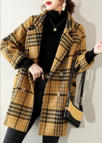 Bohemian Yellow Peter Pan Krave Plaid Coat Vinter