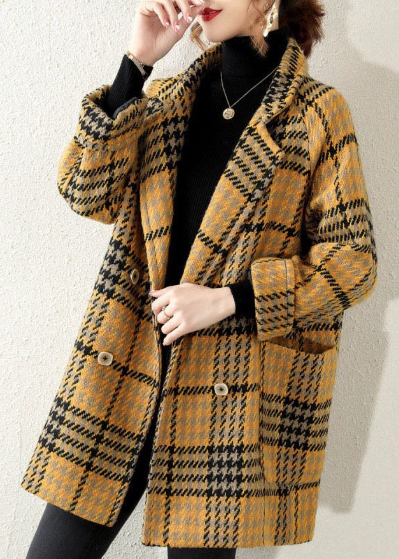 Bohemian Yellow Peter Pan Krave Plaid Coat Vinter - Dame vinterfrakker