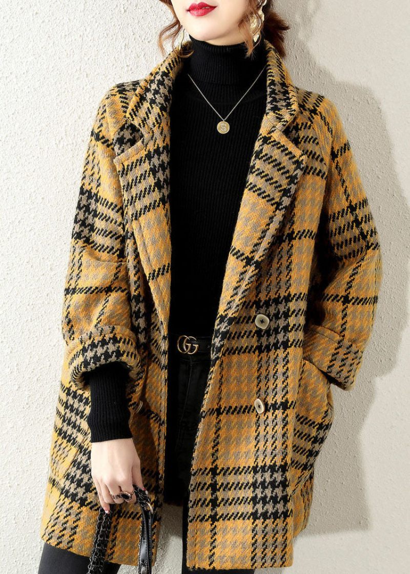 Bohemian Yellow Peter Pan Krave Plaid Coat Vinter - Dame vinterfrakker