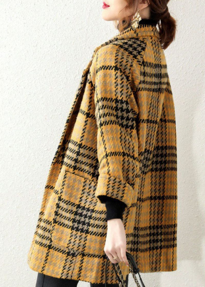 Bohemian Yellow Peter Pan Krave Plaid Coat Vinter - Dame vinterfrakker