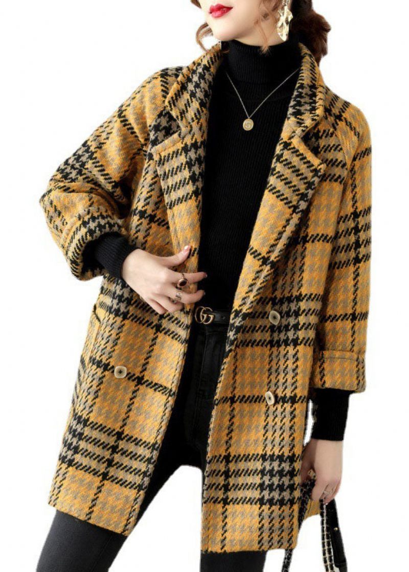 Bohemian Yellow Peter Pan Krave Plaid Coat Vinter - Dame vinterfrakker