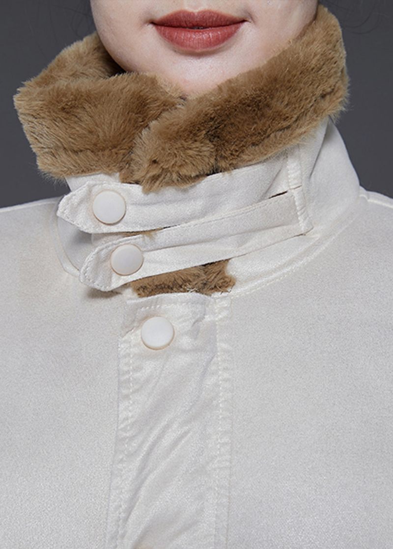 Boho Beige Oversized Tyk Varm Fleece Trench Vinter - Dame vinterfrakker