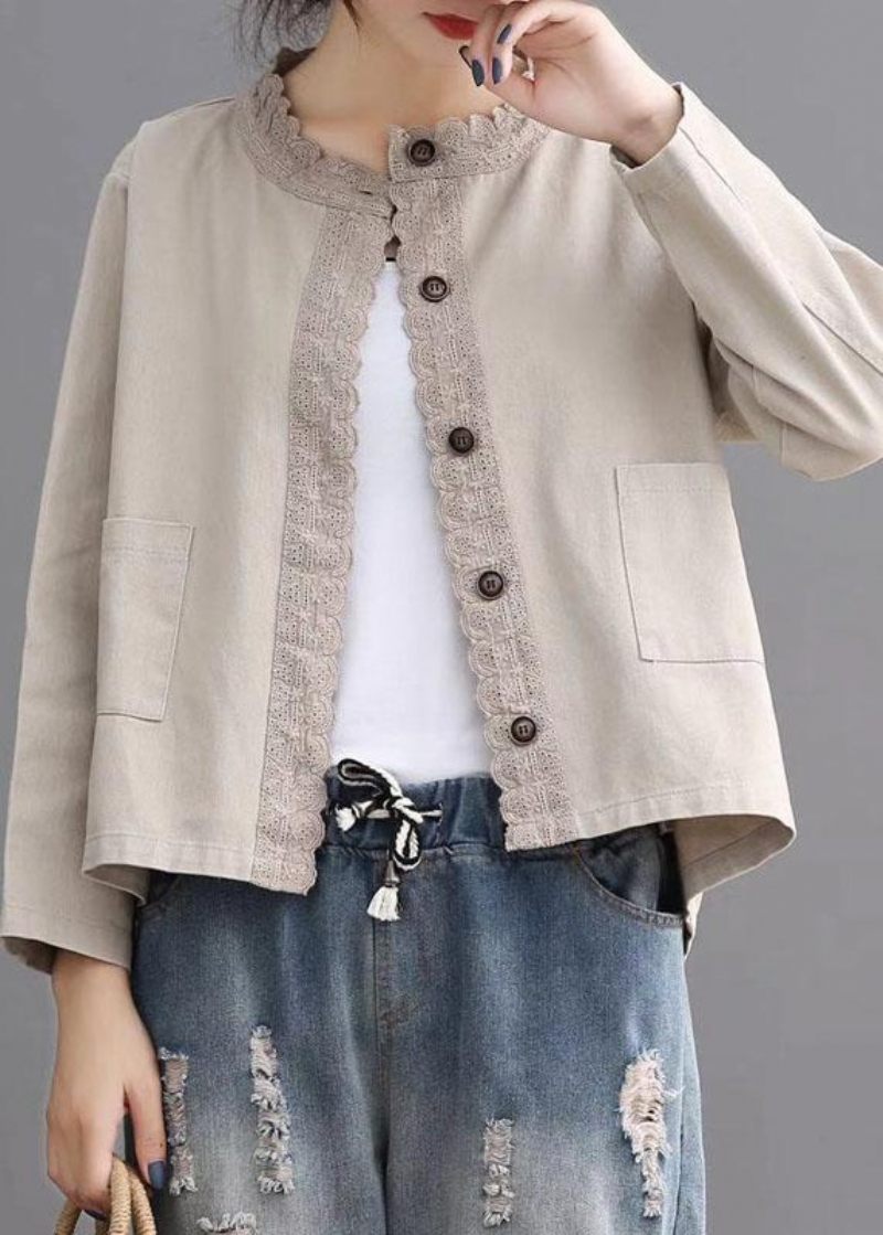 Boho Black Casual Button Brodered Fall Denim Coat - Sort