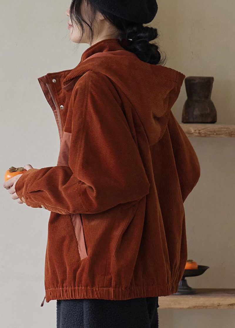 Boho Brown Oversized Patchwork Varm Fleece Fløjlsjakke Vinter - Dame vinterfrakker