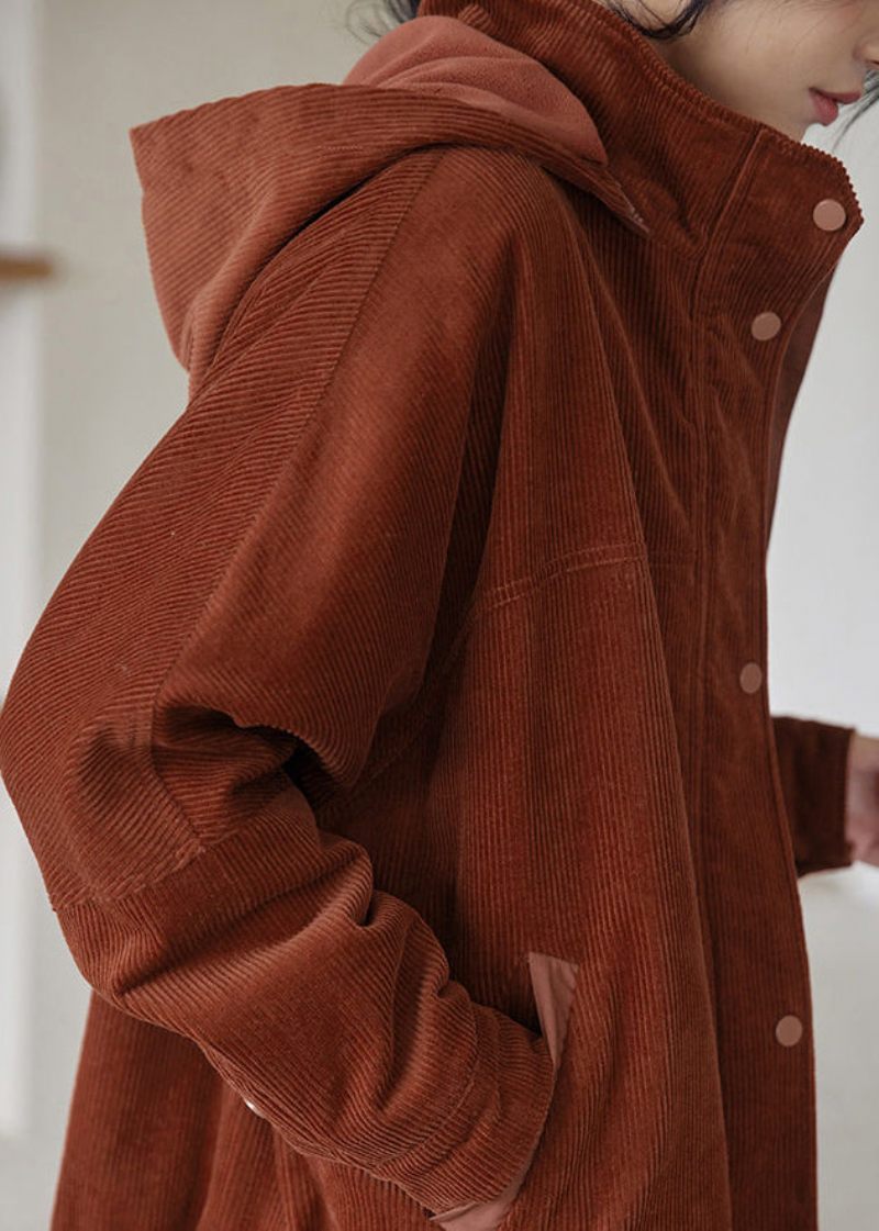 Boho Brown Oversized Patchwork Varm Fleece Fløjlsjakke Vinter - Dame vinterfrakker