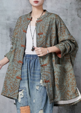 Boho Green Oversized Print Bomuld Oriental Coat Spring