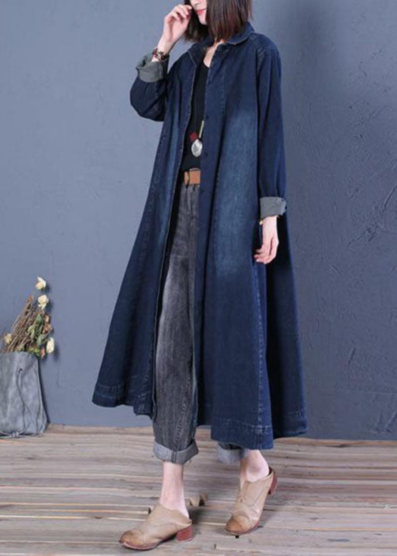 Boutique Blå Peter Pan Krave Patchwork Denim Trenchcoats Forår