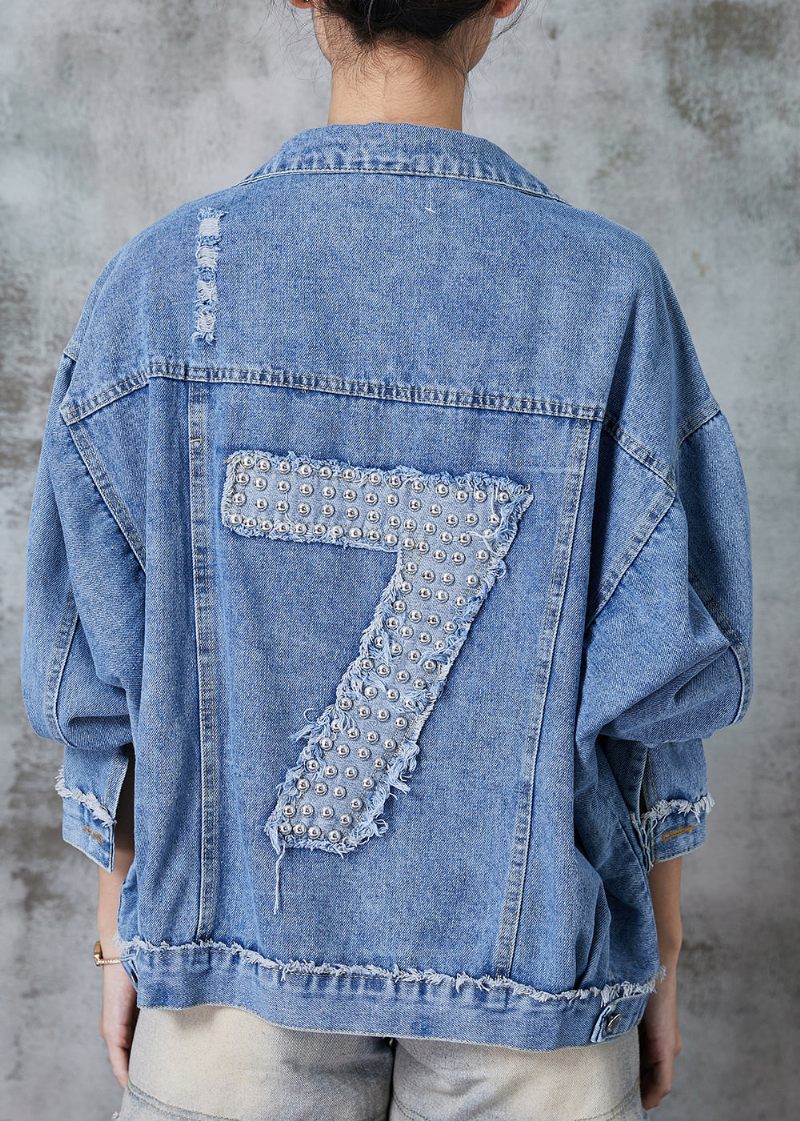 Boutique Blue Oversized 7 Rivet Denim Jakker Spring - Dame vinterfrakker