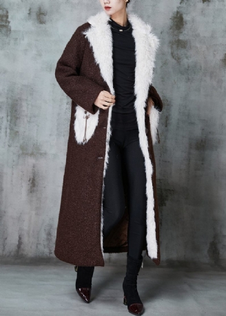 Boutique Chokolade Patchwork Lommer Fleece Uld Foret Trench Winter