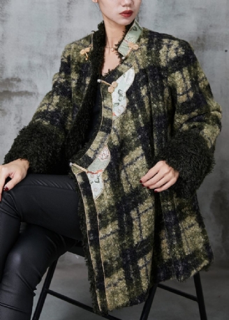 Boutique Grøn Plaid Orientalsk Faux Fur Jakke Spring