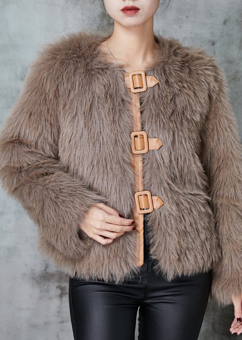 Boutique Khaki Patchwork Faux Fur Jakker Vinter - Dame vinterfrakker