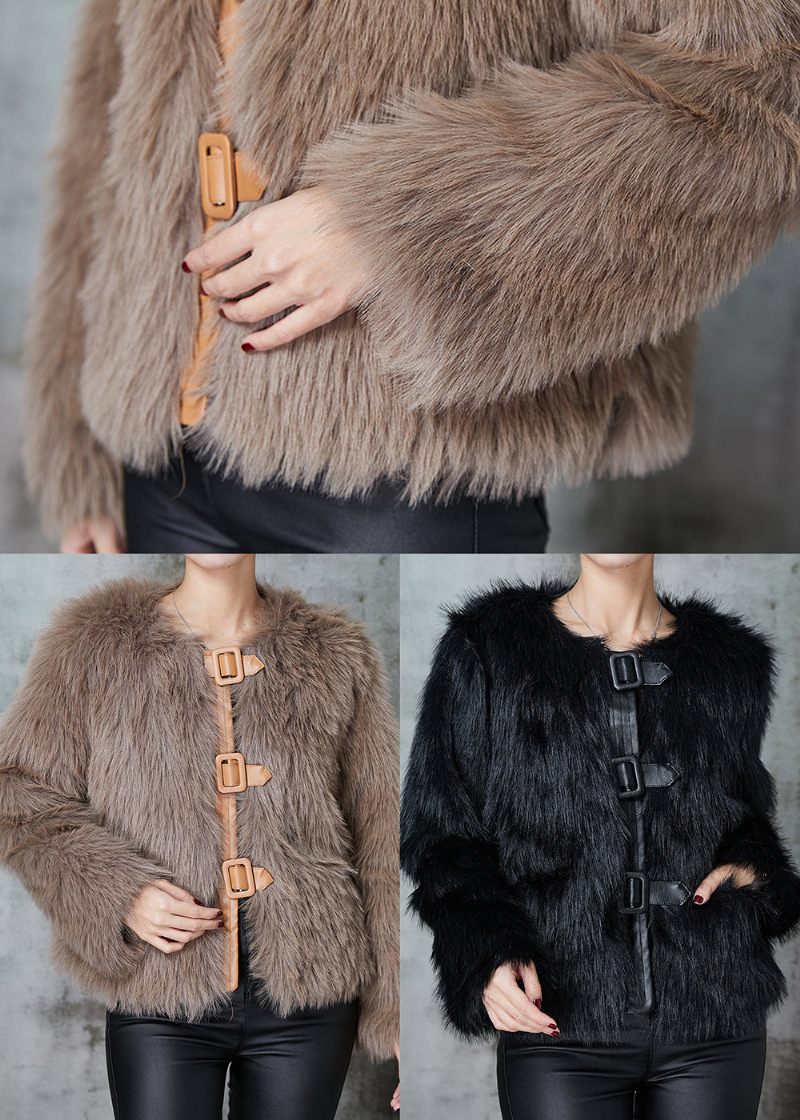 Boutique Khaki Patchwork Faux Fur Jakker Vinter - Dame vinterfrakker