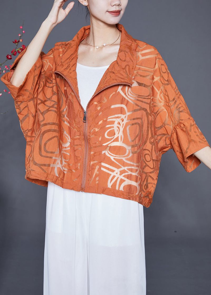 Boutique Orange Oversized Hollow Out Coat Batwing Sleeve