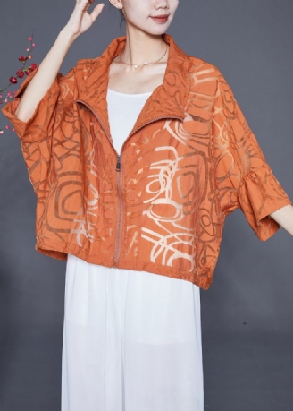 Boutique Orange Oversized Hollow Out Coat Batwing Sleeve