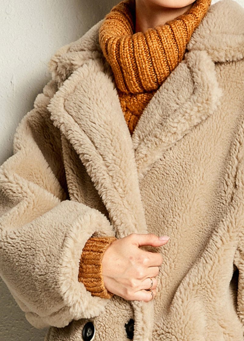 Camel Button Warm Maxi Faux Fur Coat Spring - Kamel