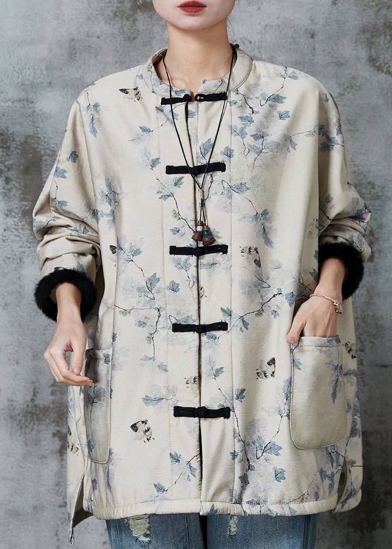 Casual Abrikos Oversized Print Varm Fleece Coat Outwear Spring - Dame vinterfrakker