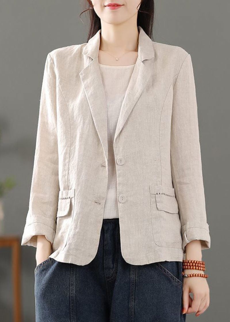 Casual Beige Lommer Patchwork Button Linned Frakker Forår